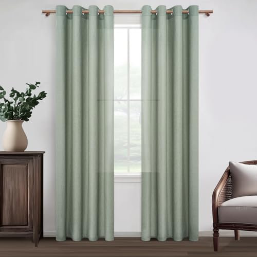 MRTREES Gardinen mit Ösen Leinenoptik Halbtransparent Salbeigrün für Wohnzimmer Modern 2er Set, Ösenvorhang Vorhänge Schlafzimmer 225 cm Lang 140 cm Breit Vorhang Leinen Fenster Kinderzimmer