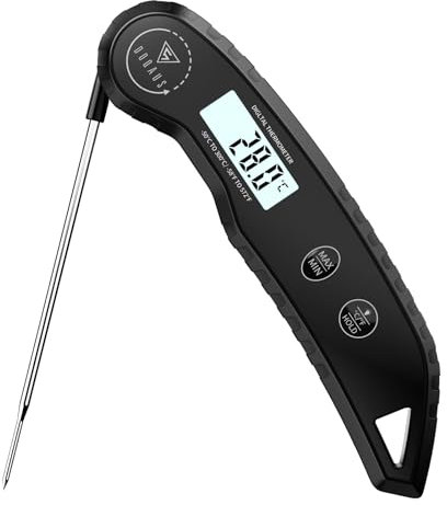 DOQAUS Fleischthermometer Genauigkeit ±0,5℃, 3s Lesen, Bratenthermometer Grillthermometer Thermometer Kochen, und LCD Bildschirm, Weinthermometer für Küche, Ofen, Baby-Ernährung - Schwarz