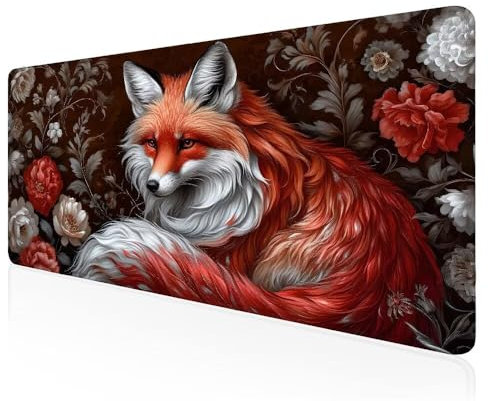Tapis de Souris Gamer Les Fleurs du Renard Grand Tapis de Souris XXXL de Jeu avec Bords Surpiqués et Dos Antidérapant, sous-Main pour Clavier et Souris, Tapis de Bureau Multifonctionnel 60x30 CM F-71