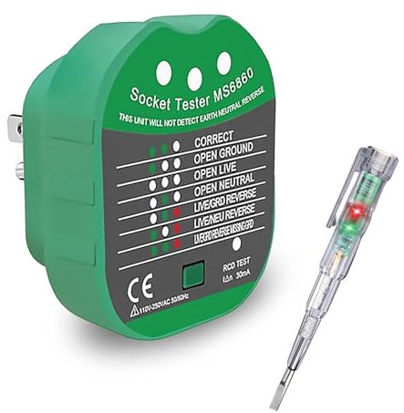 Socket Tester, UK 220V-250V Electric Plug Tester with LED Indicators for Power Socket Wiring Detection, RCD Test