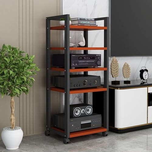 Support multimédia 5/6 niveaux, support TV d'angle, tour audio avec étagères réglables, meuble de rangement multimédia pour composants stéréo de divertissement, pour salon, jeux, salle d'enregistrem