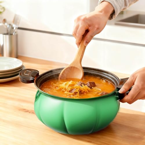 Kürbis Bräter,28 Cm Durchmesser mit Deckelverriegelung,Einfache Reinigung,Gusseisen Kochtopf für Glühwein Und EintöPfe,Dekorativ FüR HerbstküChe（Grün）