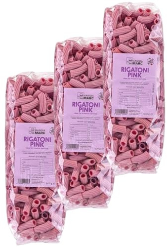 MangiaMarc Rigatoni Pink Pasta 3er Pack – Natürliche Farbe mit Roter Bete – 3×500g Premium Hartweizen – Italienische Trockene Pasta
