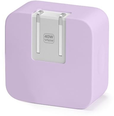 40W Dynamic (up to 60W) Soft Silicone Charger Protector Case for MacBook Air 13 13.6 15 inch M4 M3 M2 M1 Chip 2025-2018 Release, 40W Dynamic Power Adapter Sleeve Cover for iPhone 17/16 Pro/Max, Pruple