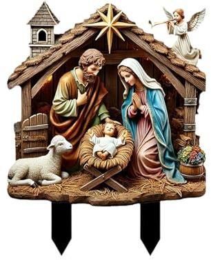 dewdat Metall Weihnachtskrippe Für Den Außenbereich,Weihnachts Acryl Krippen Gartenstecker - Heilige Weihnachtsszene Deko für Balkon Terrasse Garten Zimmerpflanzen Wohnzimmer