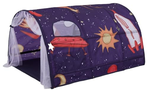 Betttunnel, Space Galaxy Bettzelt für Kinder 55, 1 x 39, 4 x 31, 5 Zoll, Up-Spieltunnel mit Netzvorhang und Tragetasche, tragbares Indoor-Spielzelt für Kinder