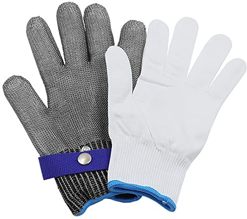 Zerodis Guantes a Prueba de Cortes para Cocina, Malla de Acero Inoxidable, Cuchillo de Metal, Corte de Seguridad, Guantes de Corte de Cocina para Chef, Descascarillado de Ostras, Cuchillo (M)