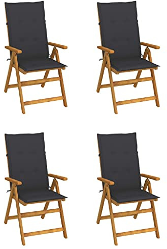 mzdioop Hochlehner Gartenstuhl verstellbar 4 STK. mit Auflagen Massives Akazienholz Ölfinish klappbar wetterfest Outdoor Balkonstuhl Terrassenstuhl Relaxstuhl mit Rückenlehne und Armlehne