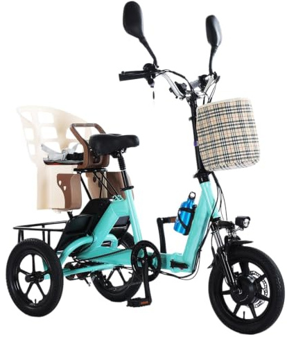 Elektrisches Dreirad Für Erwachsene,Elektrofahrräder,Faltbares 3-Rad-E-Trike Mit 10,4-Ah-Akku, Rahmen Aus Kohlenstoffstahl, Sichere Tragfähigkeit 150 Kg Blue