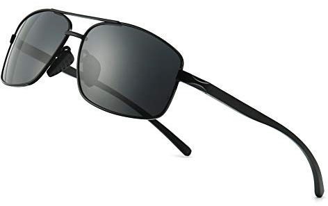 SUNGAIT Ultraleichte Rechteckig Sonnenbrille Herren Polarisierte UV400-Schutz CAT 3 (Schwarz Rahmen grau Objektiv) -SGT458 HEKHUK