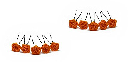 10 x Rosen auf Haarnadel - für tiefe Haarpartien - Brauthaarschmuck | S-T - Orange