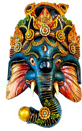 Wandmaske Ganesh Handgemachte Holzmaske aus Nepal 60x40 cm (Blau)