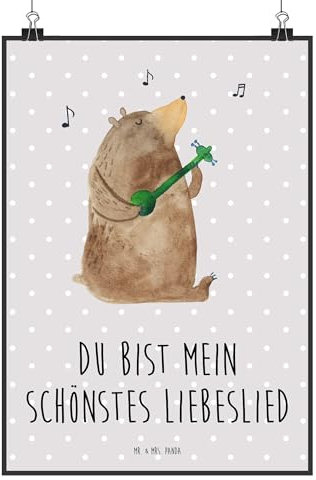 Mr. & Mrs. Panda Poster Bär Lied DIN A5 - Geschenk, Posterdruck, Wandposter, Teddy, Bear, Valentine, Wanddeko Bild, Handgemaltes Poster, Bärchen,