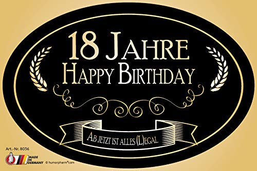 „18 Jahre - Happy Birthday“ Aufkleber Flaschenetikett Etikett 18 Geburtstag oval gold elegant