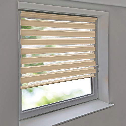 Sonnenschutz-HH - Doppelrollo Klemmfix ohne Bohren Vario Seitenzug Duorollo AUSSENMAß Breite 100 x 200 cm Höhe - beige