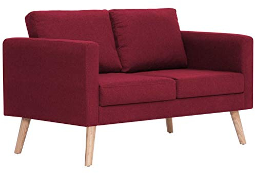 vidaXL Sofa 2-Sitzer mit Rückenkissen Sitzkissen Zweisitzer Polstersofa Loungesofa Lounge Stoffsofa Sitzmöbel Wohnzimmer Stoff Holzrahmen Weinrot