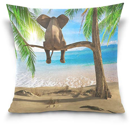 Linomo Kissenbezug 40x40 cm, Tropisch Sommer Strand Elefant Dekorative Kissenbezug Kissenhülle für Couch Sofa Bett Hause