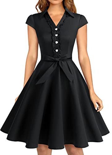 Wedtrend Women's 1950s Retro Rockabilly Dress Cap Sleeve Vintage Swing Dress - Black - Medium
