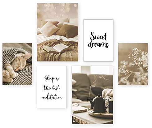 Kreative Feder Poster-Set | Schöne Träume | 6 Bilder Deko Wohnzimmer Modern Schlafzimmer Bild für Ihre Wand - optional mit Rahmen - 2 x DIN A3 & 4 x DIN A4 - ca. 30x40 & 20x30 (ohne Rahmen)