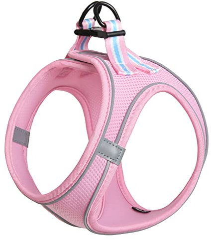 HEELE Hundegeschirr Hunde Kleine Hundegeschirr Anti Zug Atmungsaktiv Brustgeschirr No Pull Sicherheitsgeschirr Reflektierend Einstellbar Weich für Kleine Hunde Gehen Laufen Training, Rosa, L