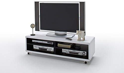 Möbel-Store24 TV-Schrank Lowboard XL foliert weiß schwarz modern Retro Stil Future 120 cm Jeffe 7 M30915WS9