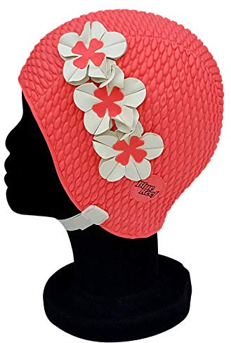 Blue Reef Riga Bubble Bonnet de bain pour femme Motif floral 3 fleurs 2 couleurs 3D Style vintage élégant Taille unique Taille moyenne adulte avec sangle réglable