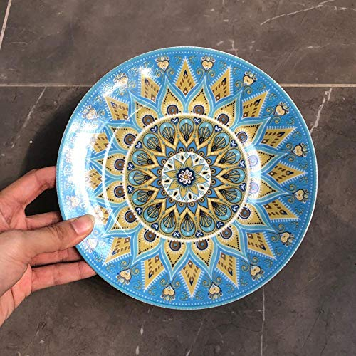 LMMJYF Piatto Occidentale Boemo da 7,5/8 Pollici Phnom Penh stoviglie in Ceramica marocchina-Piatto da Appendere da 8 Pollici con Gancio (Blu)