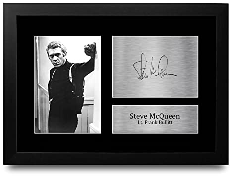 HWC Trading FR A4 Steve McQueen Bullitt Geschenke Geducktes Signiertes Autogramm Foto für Fans von Film Memorabilien - A4 Framed