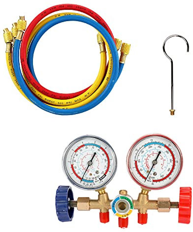 SagaSave Kältemittel Manifold Messgerät Set, Klimaanlagen-Werkzeuge mit Schlauch und Haken, Manifold Manometer Set A/C Klimaanlage Diagnosekühlwerkzeug