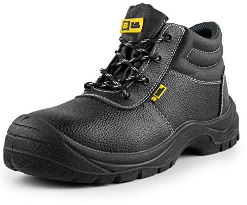 BLACK HAMMER Sicherheitsstiefel Herren Arbeitsschuhe Leder Stahlkappe Leichtes Schuhwerk S3 SRC 1400 Schwarz (41 EU)