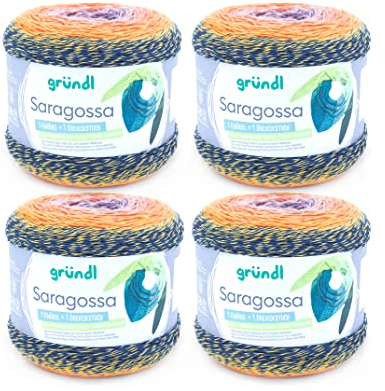 Gründl Wolle Saragossa (weiches Farbverlaufsgarn aus 50% Baumwolle und 50% Polyacryl, 250 g / 1000 m, Nadelstärke: 3 mm – 4 mm, 4 x 250 g), Sonnenaufgang Farbe