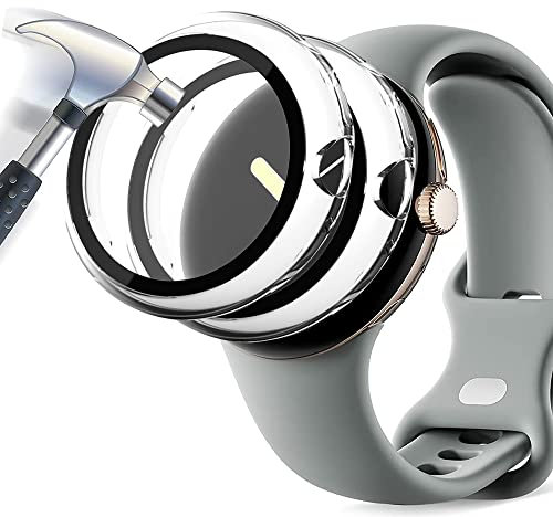 Acadeny 2 pezzi Custodia rigida compatibile con Google Pixel watch/watch2 con pellicola protettiva,9H Durezza Hart PC Case sottile in vetro temperato per Smart, Trasparente
