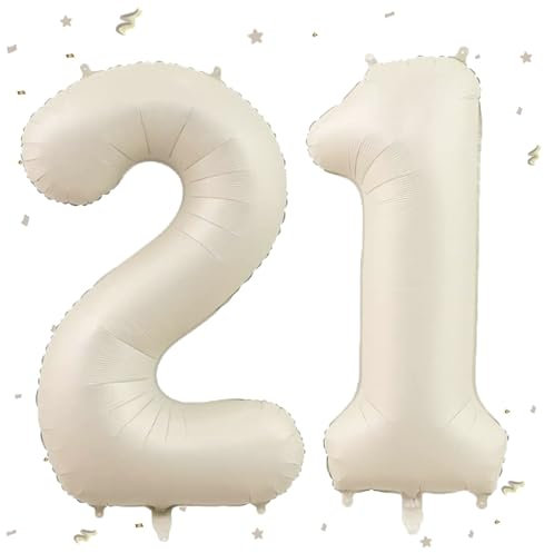 Luftballon 21. Geburtstag Beige,XXL Riesen Creme Folienballon21 12 für Frauen,40Luftballon 21. Geburtstag,Zahlen 2 und 1 Folienballon für Mann Frau 21 Jahre Geburtstagsdeko Jubiläum Party Dekoration