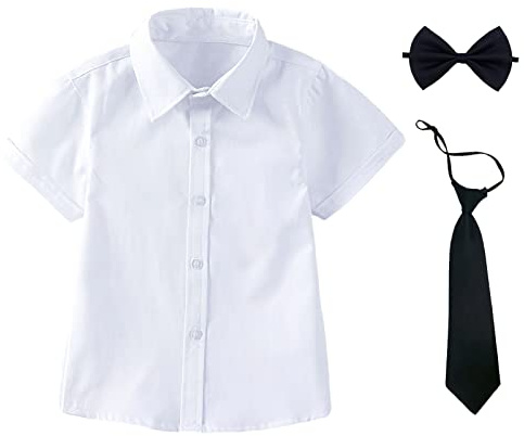 aromm Jungen Kleid Hemd mit Fliege und Krawatte Kurzarm Solide Knopf unten Oxford Shirt