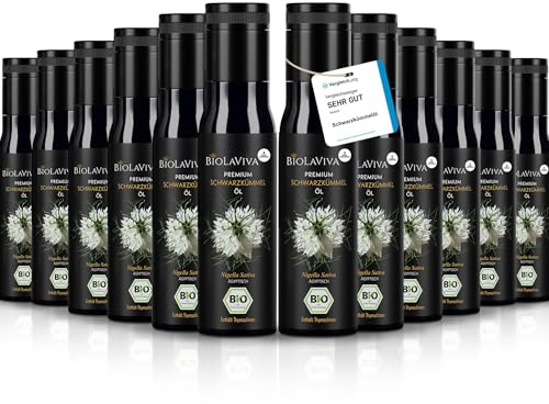 Premium BIO Schwarzkümmelöl – kaltgepresst & ungefiltert – hoher Thymochinongehalt - 100% Nigella sativa aus Ägypten – laborgeprüft & lichtgeschützt im Miron Violettglas (12x100 ml)