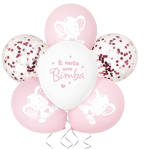 24pz Palloncini Nascita Bimba È nata una bimba Palloncini Elefante Rosa Bianchi Decorazione Allestimento Addobbi Nascita Bambina