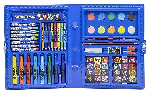 Sonic Malkoffer - Enthält Filzstifte und Buntstifte, Wasserfarben, Sticker und Lineal - Schulsachen Set - Original Produkt in Spanien Designed