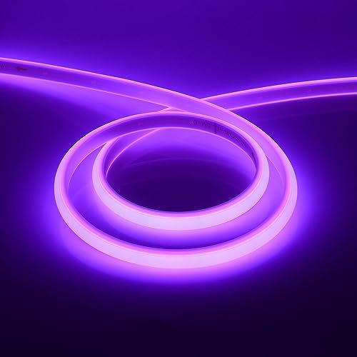 XUNATA LED Neon Flessibile 220 V, Alta Luminosità 288 LED/m Striscia LED COB con Interruttore, Ogni Taglio da 50 cm, IP65 Impermeabile, Luce a corda (5m, Viola)