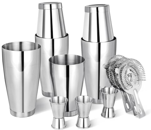 Boston Shaker Kit de 12 Shaker à Cocktail avec passoire, Shaker à Martini en étain avec Alcool Mixte de 532 ML et 800 ML Outil de Bar Professionnel en Acier Inoxydable 304 pour débutant