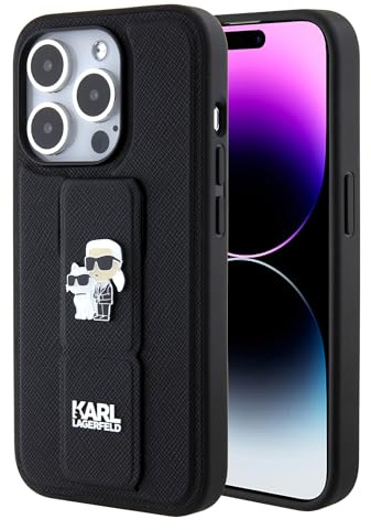 CG MOBILE CG Movie Karl Lagerfeld Saffiano-Leder-Schutzhülle für iPhone 15 Pro, Schwarz