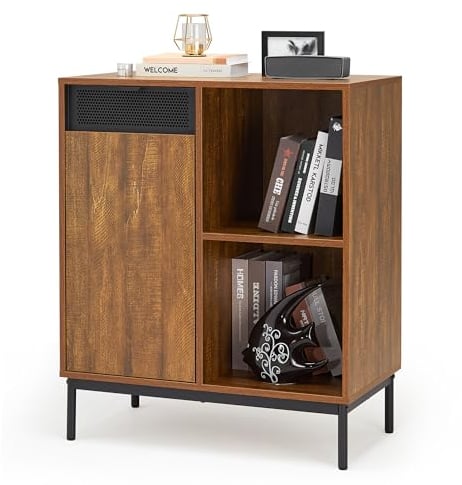 Mondeer Sideboard, Küchenschrank mit 1 Türen und Verstellbaren Regalfächer für Wohnzimmer Schlafzimmer Esszimmer Diele, Industrie-Design, Vintage Braun Schwarz, B72,5 x H88 x T40 cm