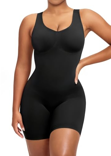 YIANNA Body Shaper Damen Bauchweg Stark Formend Nahtlos Shapewear Bodysuit Miederbody Miederhose Formende Hose mit Bein Shaping Schwarz 5310 L/XL