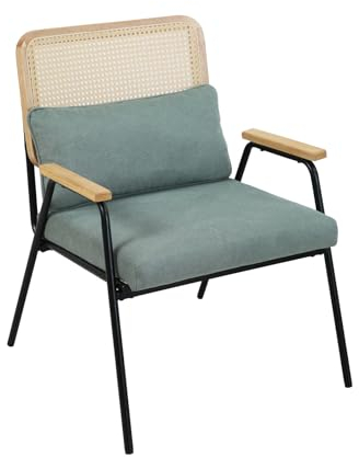 SVITA THEA Loungesessel Rattansessel Retrosessel Rattan Holz Indoor Vintage skandinavisch modern Wohnzimmer Lesezimmer Wartezimmer Grün