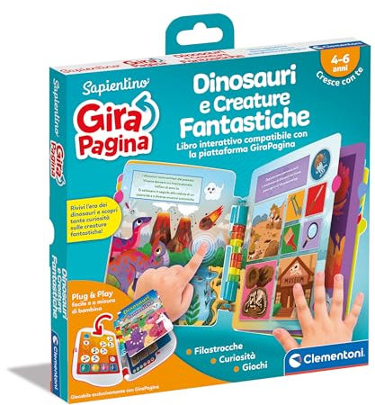 Clementoni - Sapientino Girapagina, Dinosauri e Creature Fantastiche, Libro Interattivo Bambini Compatibile con Girapagina, Libri Bambini 4 Anni, 16644