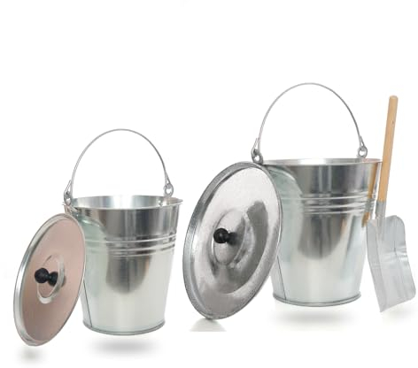 Zinkeimer, Ascheeimer Set verzinkt, 10 Liter und 14 Liter mit Deckel und Tragegriff inklusive Universal Kleinschaufel