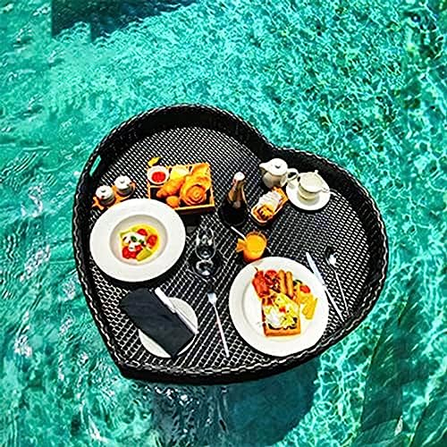 CAFIEDR Porte-Boissons à Plateau Flottant en Forme de cœur, Porte-Boissons de Piscine, Table Flottante pour Piscine, Porte-gobelets de Piscine, Plateau Flottant en rotin, Porte-Boissons pour Jacuzzi