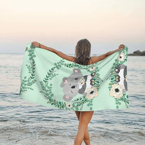 HAHAFU Koala Mikrofaser-Handtuch, Badetuch, Strandtuch, bedruckt, weich, warm, saugfähig, personalisierbar, schnell trocknend