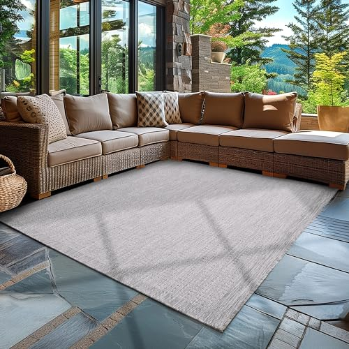 Carpettex In & Outdoor Teppich Wetterfest 140 x 200 cm Grau - Sisal Optik Balkon Teppich Waschbar, Wasserfest und Flachgewebe - Ideal als Teppich für Küche, Terrasse, Garten und Camping