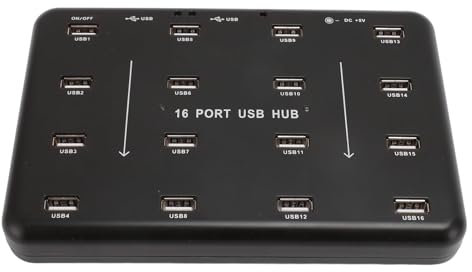 16 Port USB2.0 Hub, Erweitern Sie die USB Anschlüsse des Computers für USB Flash Laufwerke, Kartenleser, Speicherkarten, Mobile Festplatten für XP, Vista 7 8, OS X (EU-Stecker)