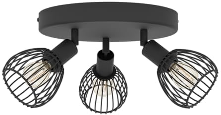 EGLO Deckenstrahler Sonnino, Deckenlampe 3-Fach, Deckenleuchte Industrial mit schwenkbaren Spots aus schwarzem Metall, Deckenspots mit E14 Fassung
